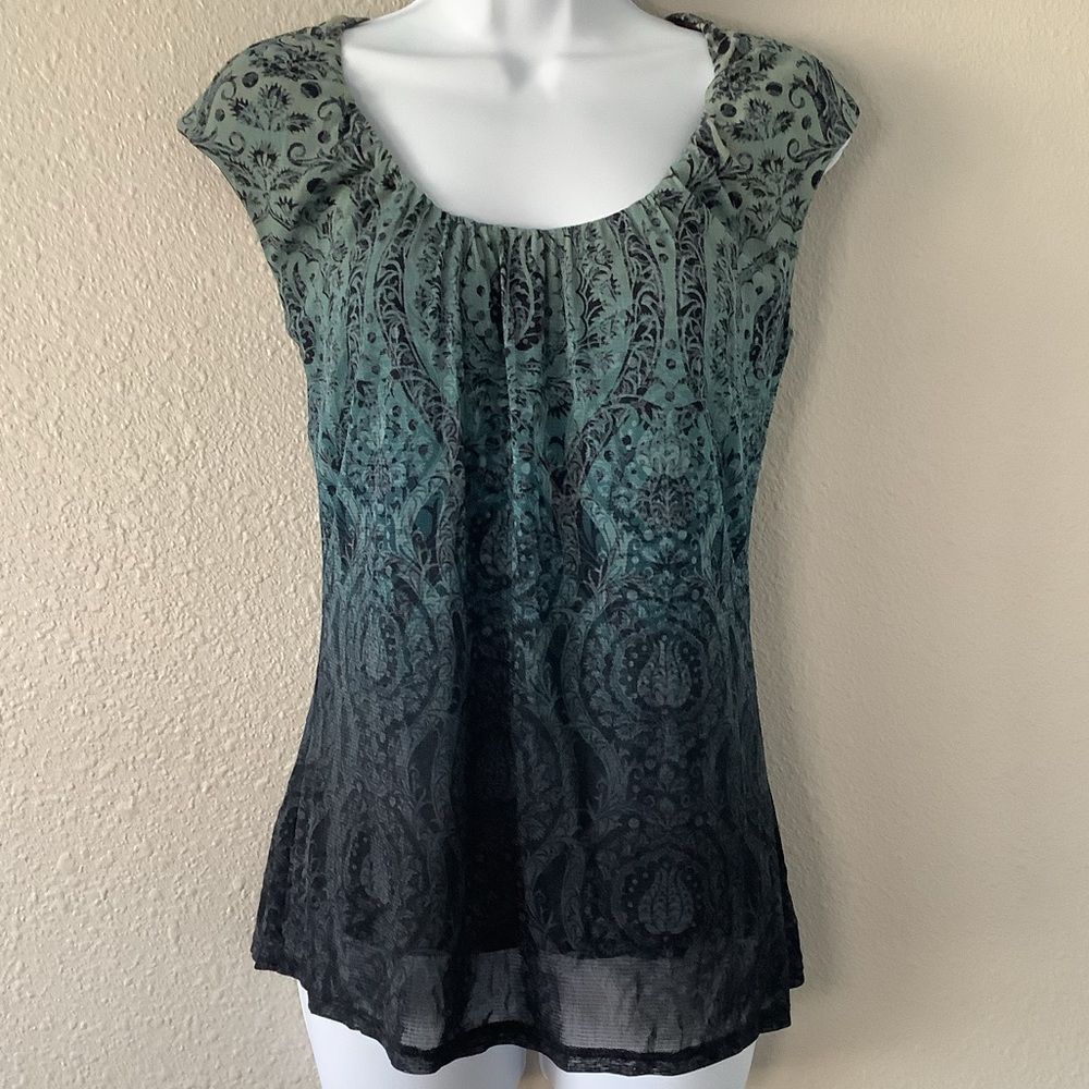 Axcess Vintage Y2K Green Blue Ombre Paisley Bohemian Boho Fairy Grunge‎ Blouse M